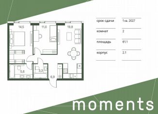 Продам 2-комнатную квартиру, 61.1 м2, Москва, жилой комплекс Моментс, к2.1, станция Стрешнево
