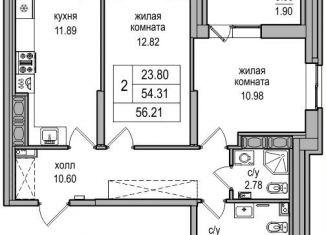 Продажа двухкомнатной квартиры, 55.2 м2, посёлок Парголово, Толубеевский проезд, 34к3, ЖК Северная Долина