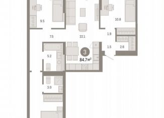 Продаю 3-ком. квартиру, 84.7 м2, Тюмень, ЖК ДОК, Краснооктябрьская улица, 10