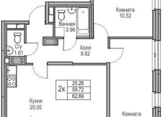 Продается 2-комнатная квартира, 59.7 м2, Санкт-Петербург, Ивинская улица, 1к3