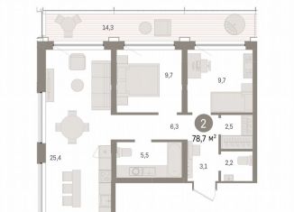Продаю 2-ком. квартиру, 78.7 м2, Тюмень, ЖК Речной Порт