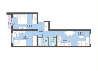 Продажа 2-ком. квартиры, 53.5 м2, посёлок Мичуринский