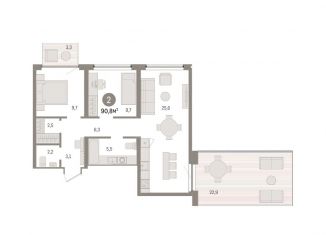 Продажа двухкомнатной квартиры, 90.8 м2, Тюмень, ЖК Речной Порт