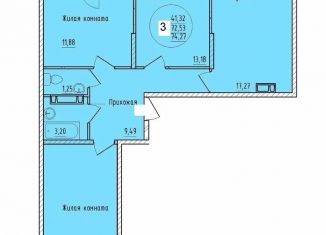 Трехкомнатная квартира на продажу, 74.3 м2, Краснодар