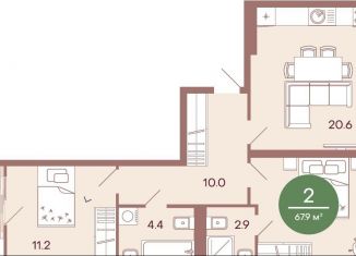 2-комнатная квартира на продажу, 67.8 м2, Пенза, жилой комплекс Норвуд, с4, Железнодорожный район