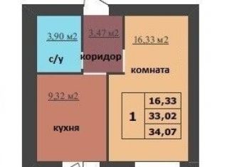 Продается 1-комнатная квартира, 34.1 м2, Ярославль