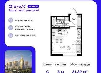 Продается квартира студия, 31.4 м2, Санкт-Петербург, метро Приморская