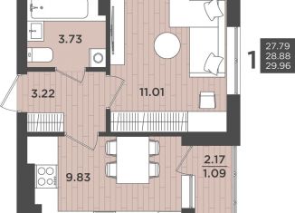 Продается 1-ком. квартира, 28.9 м2, Калининград, Интернациональная улица, 18, ЖК Белый Сад