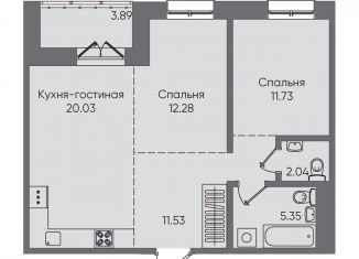 Квартира на продажу со свободной планировкой, 66.9 м2, Иркутск, ЖК Новые Горизонты