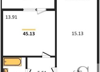 1-ком. квартира на продажу, 45.1 м2, посёлок Элитный, улица Фламинго, 13