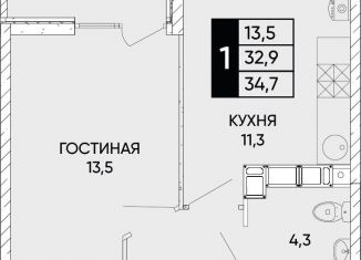 Продам однокомнатную квартиру, 34.7 м2, Ростов-на-Дону