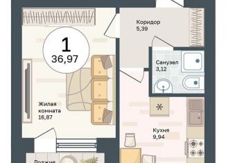 1-комнатная квартира на продажу, 37 м2, Уфа