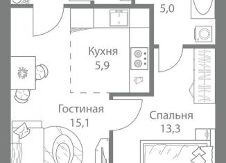Продается 2-комнатная квартира, 46.1 м2, Москва, метро Молодёжная