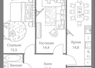 Продам 2-комнатную квартиру, 62.3 м2, Москва, станция Немчиновка