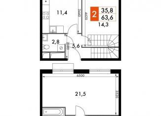 Продажа 2-комнатной квартиры, 63.6 м2, Московская область