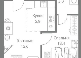 Продажа двухкомнатной квартиры, 46.7 м2, Москва, ЖК Стеллар Сити