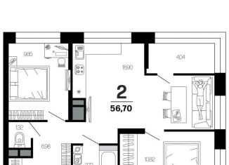 Двухкомнатная квартира на продажу, 56.7 м2, Рязань