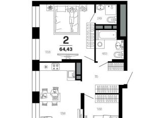 Продаю 2-ком. квартиру, 64.4 м2, Рязань, Московский район