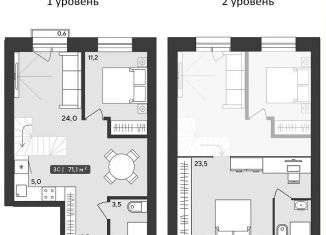 3-комнатная квартира на продажу, 71.1 м2, Новосибирск, улица Аэропорт, 88, ЖК Авиатор