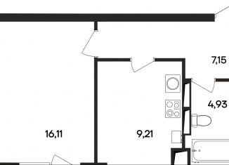 1-комнатная квартира на продажу, 37.4 м2, поселок городского типа Заозерное