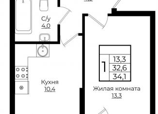 Продается 1-комнатная квартира, 34.1 м2, Краснодар, Карпатская улица, ЖК Европа-Сити