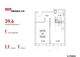 Продаю 1-комнатную квартиру, 39.6 м2, Люберцы, Солнечная улица, 2, ЖК Облака 2.0
