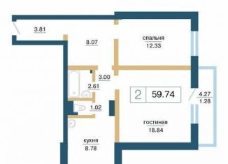 2-комнатная квартира на продажу, 59.7 м2, Красноярск, Советский район