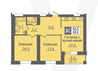 3-ком. квартира на продажу, 68.6 м2, Новосибирская область