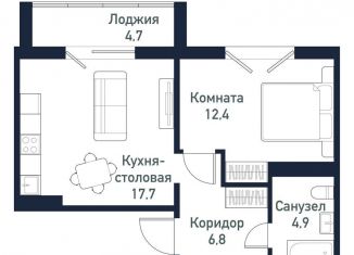 Продажа однокомнатной квартиры, 41.6 м2, Челябинская область