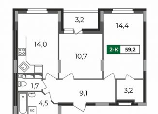 Продам 2-комнатную квартиру, 59.2 м2, Владимир, Сталинградский бульвар, 5, ЖК Веризино лайф