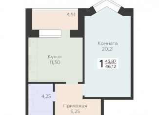 1-комнатная квартира на продажу, 46.1 м2, Орёл, улица Панчука, 83, Заводской район