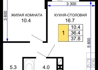 Продаю однокомнатную квартиру, 37.8 м2, Краснодар, ЖК Дыхание