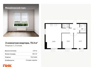 Продается двухкомнатная квартира, 72.3 м2, Москва, метро Окская, жилой комплекс Михайловский Парк, 1