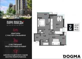Двухкомнатная квартира на продажу, 66.2 м2, Краснодарский край