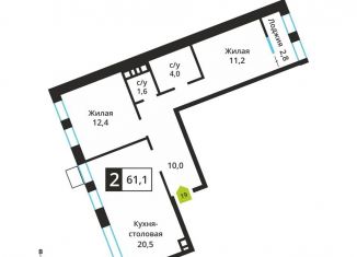 2-комнатная квартира на продажу, 60.3 м2, Московская область, Молодёжная улица, 5