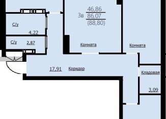 Продаю трехкомнатную квартиру, 88.8 м2, Ярославль, ЖК Алые Паруса