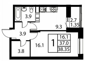 Продаю 1-комнатную квартиру, 38.4 м2, Домодедово