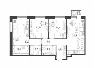 Продается трехкомнатная квартира, 85.1 м2, Москва, ЖК Шагал, 3-я очередь, к6