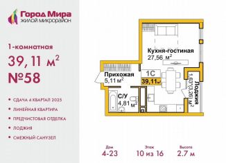 Продажа однокомнатной квартиры, 39.1 м2, Симферополь, ЖК Город Мира