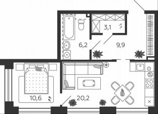 Продам 1-ком. квартиру, 50 м2, Москва, 1-я очередь, к13, ЖК Шагал