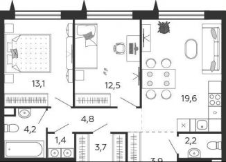 2-ком. квартира на продажу, 65.4 м2, Москва, 2-я очередь, к6.1, метро Нагатинская