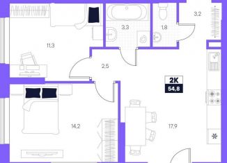 Продам 2-ком. квартиру, 54.8 м2, Тюмень, ЖК Озёрный Парк