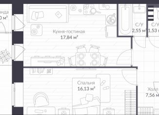 Продам 1-комнатную квартиру, 45.6 м2, посёлок Стрельна, Красносельское шоссе, 22