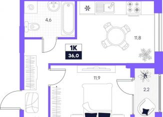 1-комнатная квартира на продажу, 36 м2, Тюмень, Калининский округ