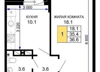 Продажа 1-комнатной квартиры, 36.6 м2, Краснодар, улица Лётчика Позднякова, 2к20