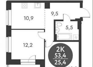 Продам 2-комнатную квартиру, 53.4 м2, Новосибирск, метро Золотая Нива