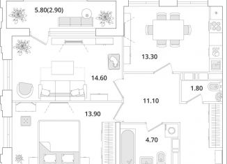 Продажа 2-ком. квартиры, 62 м2, Санкт-Петербург, Планерная улица, 99, муниципальный округ Юнтолово