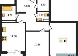 2-ком. квартира на продажу, 58.1 м2, Воронеж, Коминтерновский район