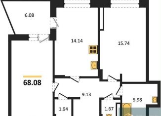 Продается двухкомнатная квартира, 68.1 м2, Воронеж, Коминтерновский район