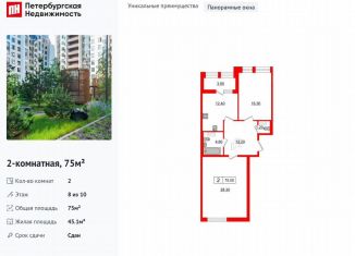 Продам двухкомнатную квартиру, 75 м2, Санкт-Петербург, Манчестерская улица, 3, муниципальный округ Светлановское